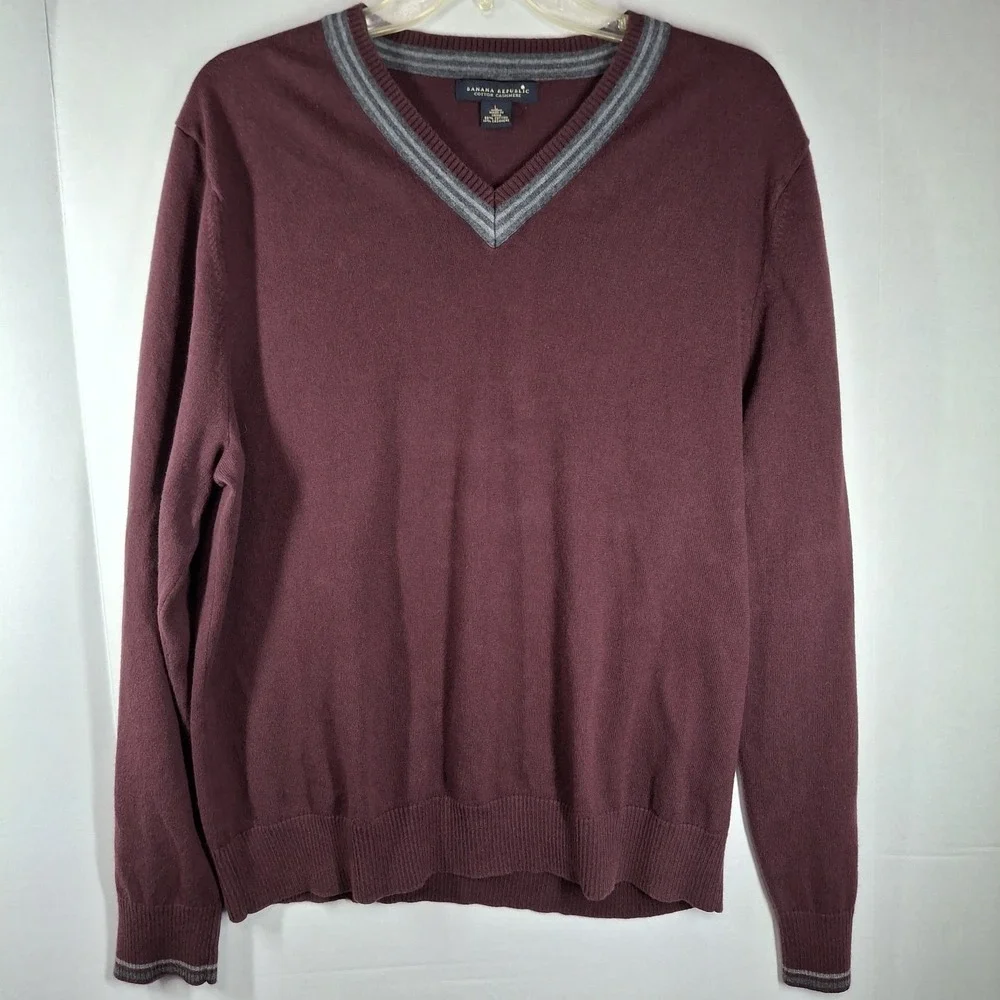 Banana Republic‎ Sweater Men's Large Burgundy Cashmere Blend V Neck Academia